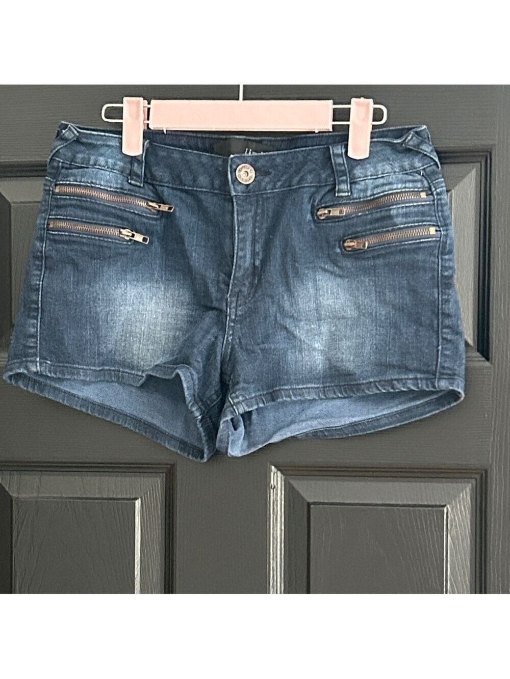 Trendy Blue Jean Shorts with Zipper Details